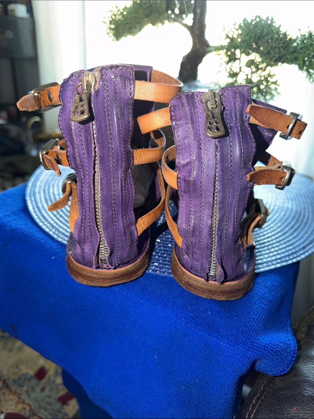 A.S.98 Purple Leather Open-Toe Ankle Strap Sandals with Brown Soles - Picture 5 of 5